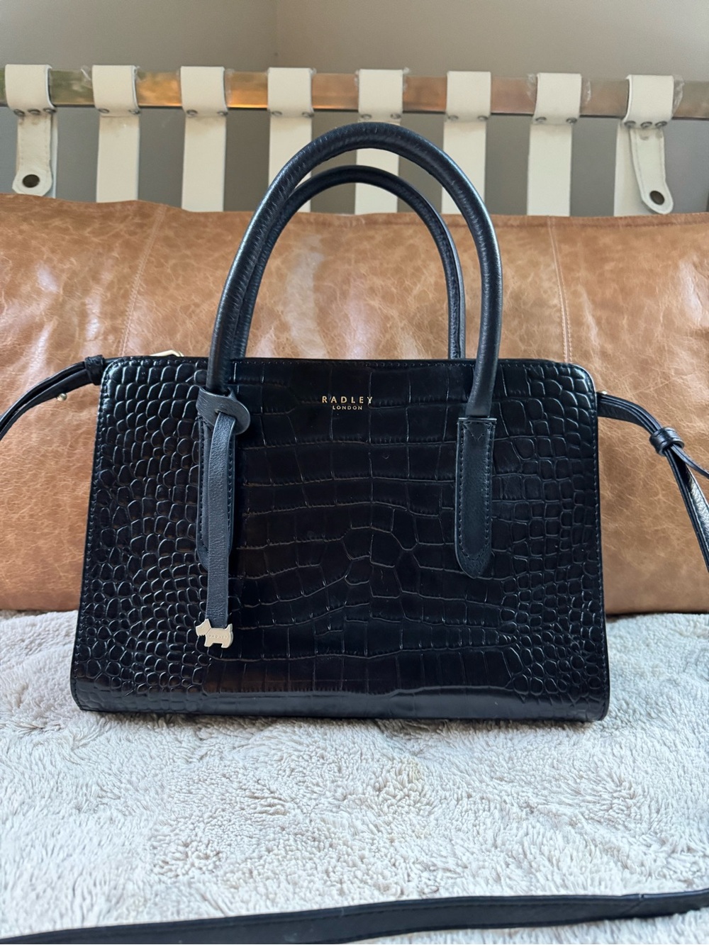 RADLEY LONDON Black Croc-Embossed Top-Handle Satchel